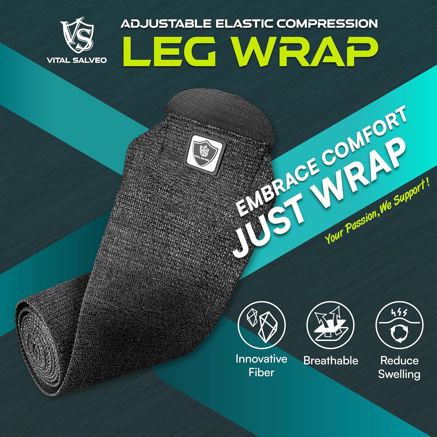 Vital Salveo Elastic Breathable Thigh Wrap,Adjustable Compression for Alleviating Stiffness and Fatigue Targeted Muscle Support for Sports, Gym & Daily Recovery (1 PC)/5.5"* 70"