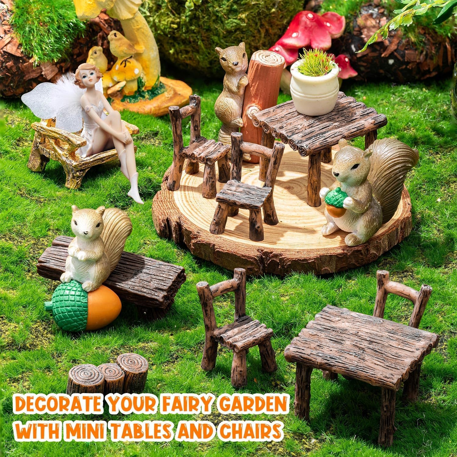 Lot 11 Mini Meubles De Jardin Féerique – Table Et Chaises En Résine, Accessoires Maison De Poupée, Déco Micro-Paysage