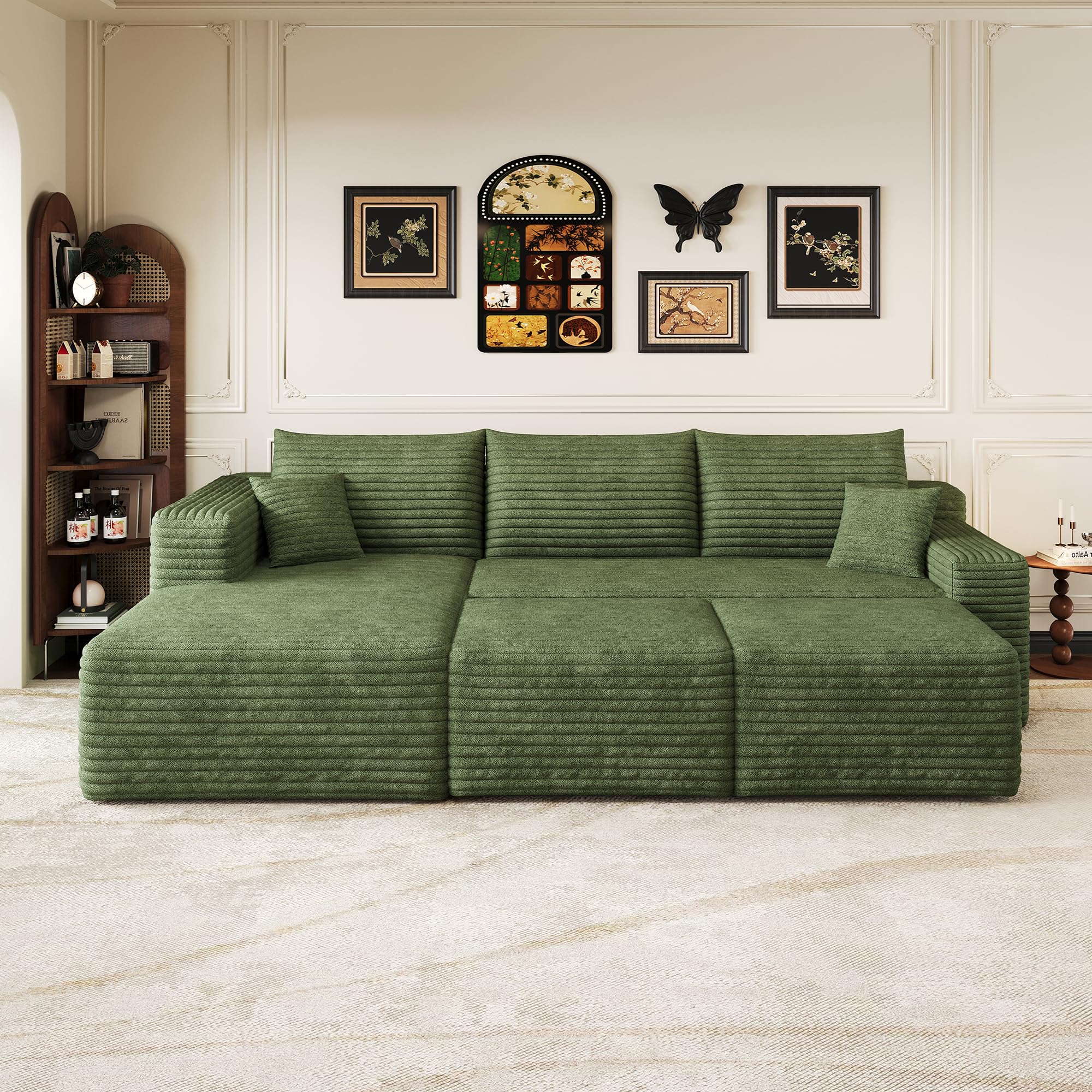 Yrxin Wolkenmotiv-Sofa, Moderne minimalistische bekleidete Couchen, komfortabler L-förmiger Sofa für den Wohnraum, tiefer Sitz mit Ecke, ohne Montage erforderlich，Grün：L Form+2 Ottomane Küche, Haushalt & Wohnen