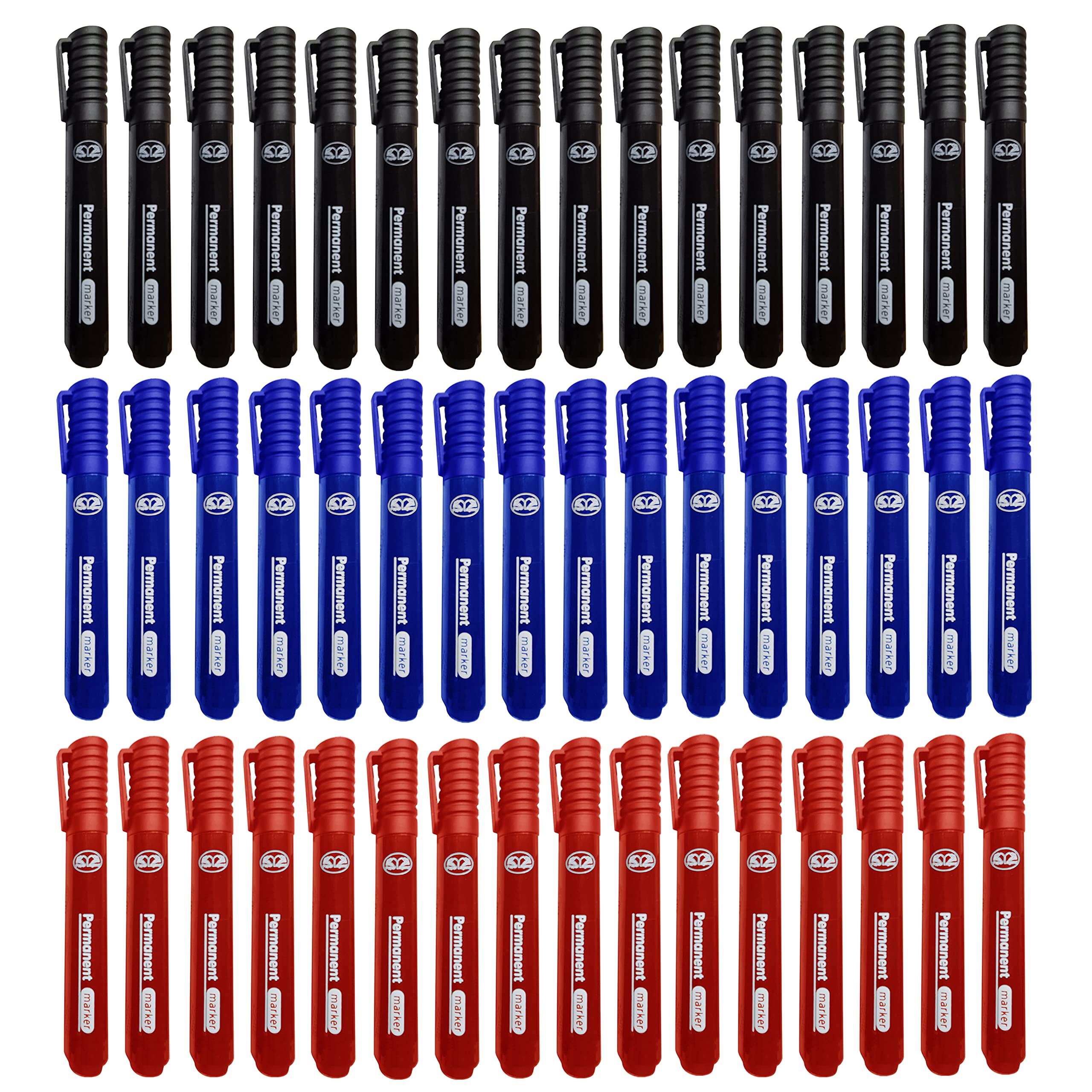 JMS we create smile Black Blue Red Permanent Markers Thick Bullet Tip Pens Waterproof Quick Drying Smear proof Pens Cardboard Plastic Glass Wood Metal Fabric Marking (48)