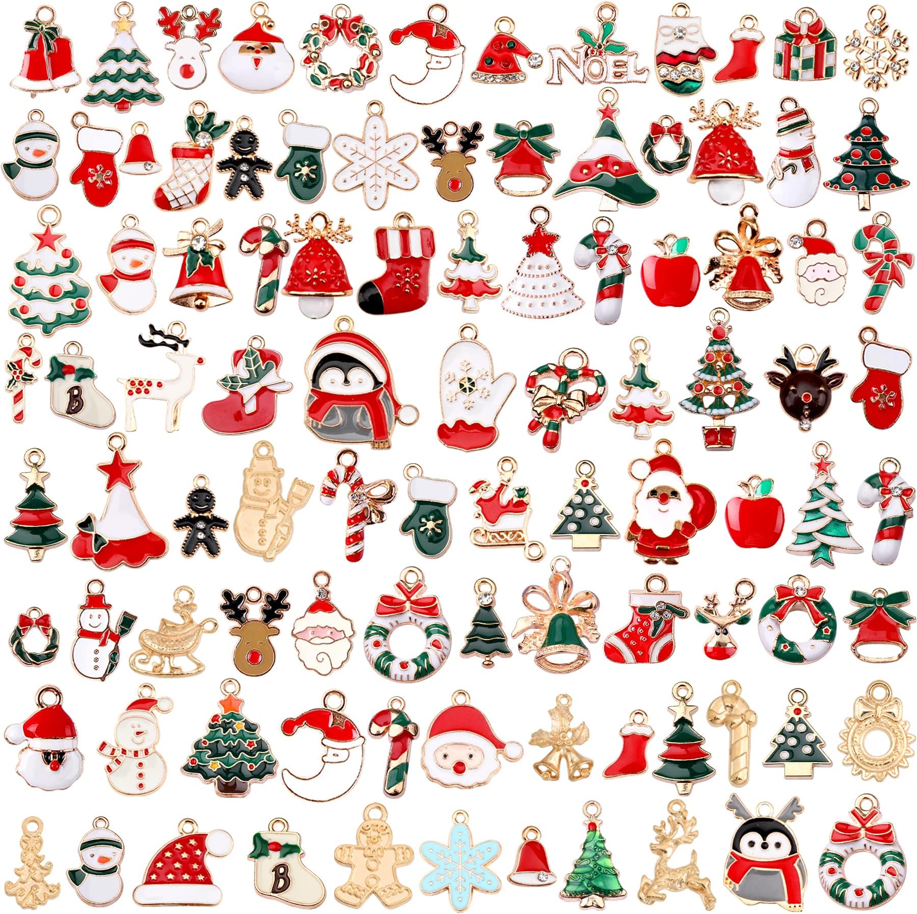 110Pcs Christmas Charms Gold Enamel