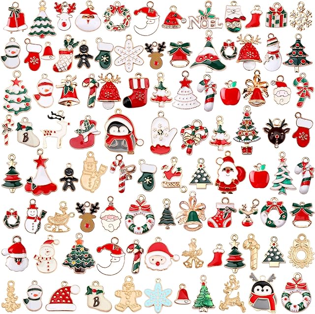 SANNIX 110Pcs Christmas Gold Enamel Charms DIY Jewelry Making Charms Pendants for Bracelet Necklace Earring Craft Supplies