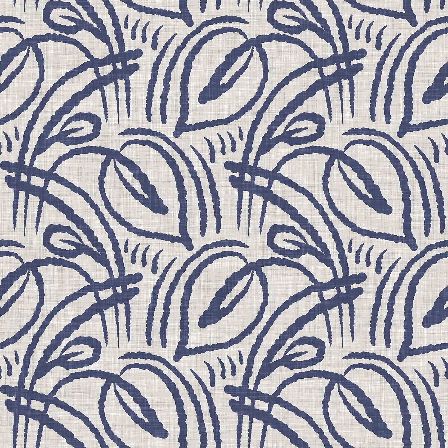 Blue Leaf Wallpaper Peel and Stick Boho Rustic Farmhouse Floral Foliage Wallpaper Removable Botanical Leaf Contact Paper for Bedroom Living Room Cabinet 12"x118" Decorative Wall Paper