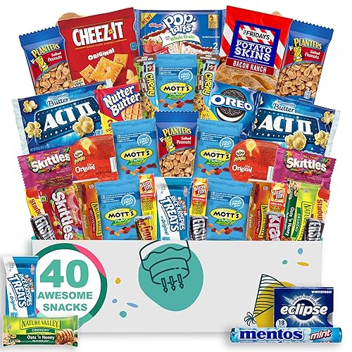 Caja de regalo de cumpleaños (caja de 40 piezas para aperitivos) cacahuetes, dulces, papas fritas, barras de granola y más - The Care Crate Co. Caja de regalo de cumpleaños (caja de 40 piezas para aperitivos) cacahuetes, dulces, papas fritas, barras de granola y más - The Care Crate Co.