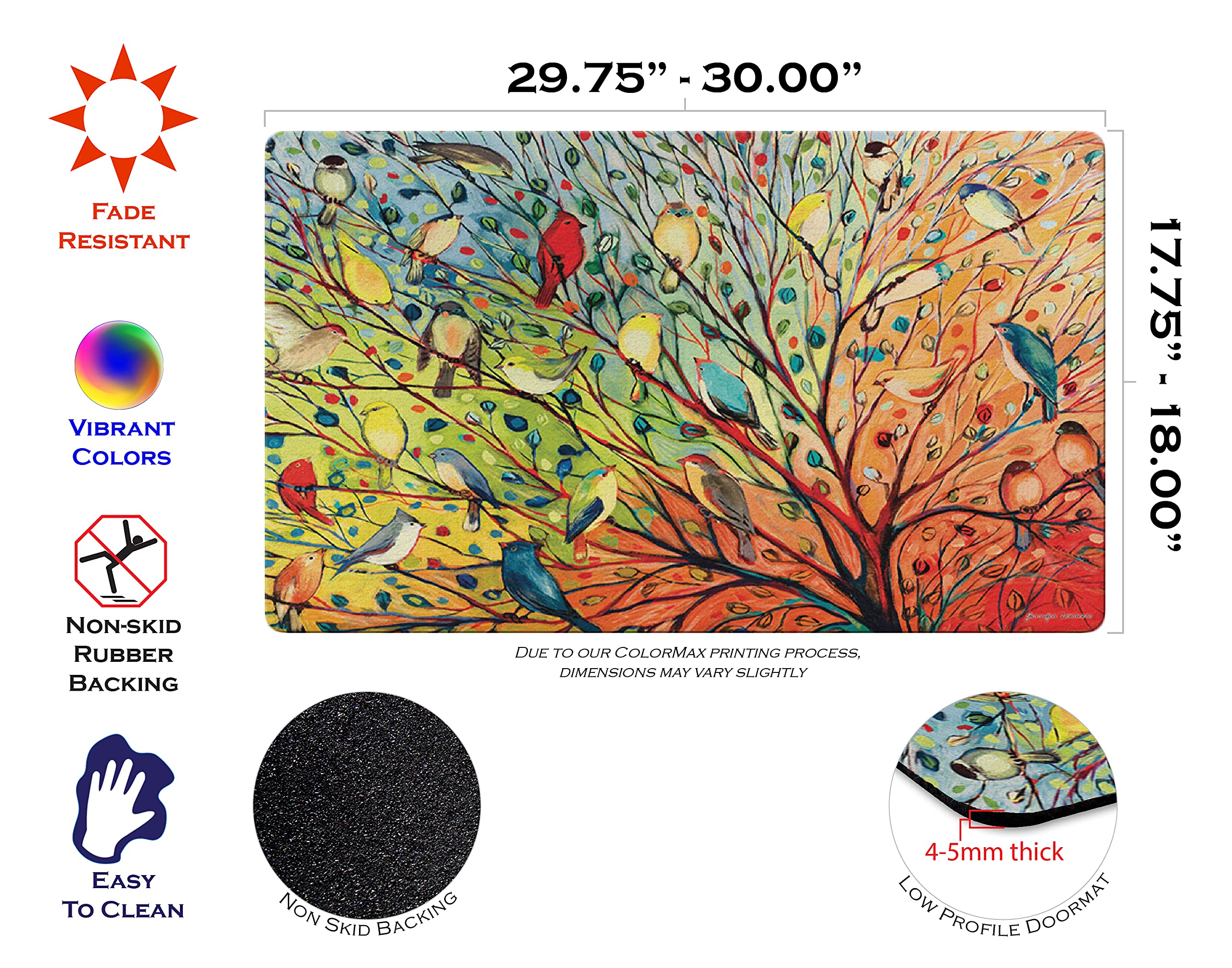 Toland Home Garden Tree Birds 18 x 30 Inch Decorative Floor Mat Colorful Bird Branch Collage Doormat - 800038, Multi Color