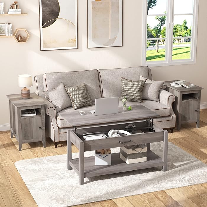 Buy JAXSUNNY 41" Lift Top Coffee Table w/Hidden Compartment & Open Shelf, Wooden Center Table