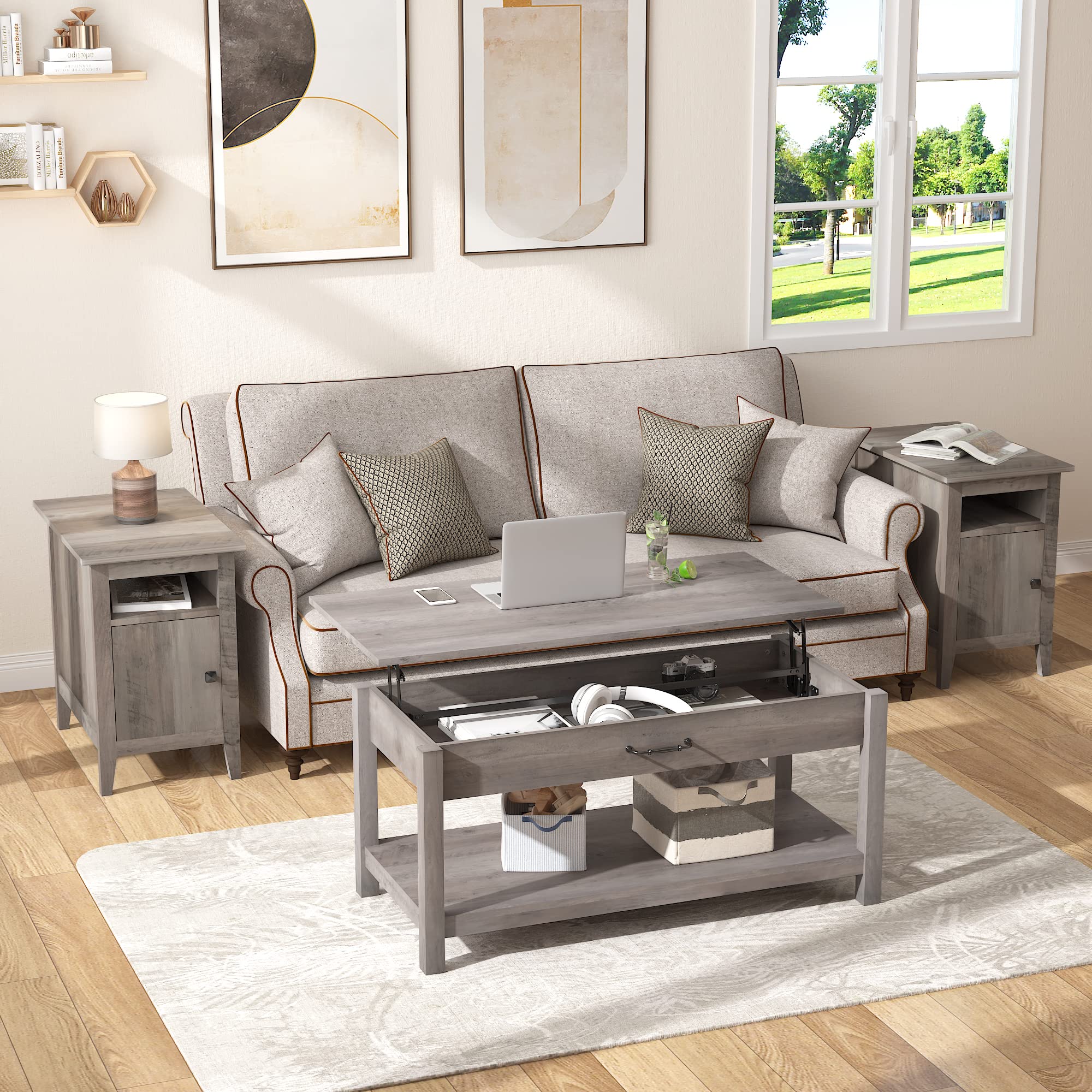 Buy JAXSUNNY 41" Lift Top Coffee Table w/Hidden Compartment & Open