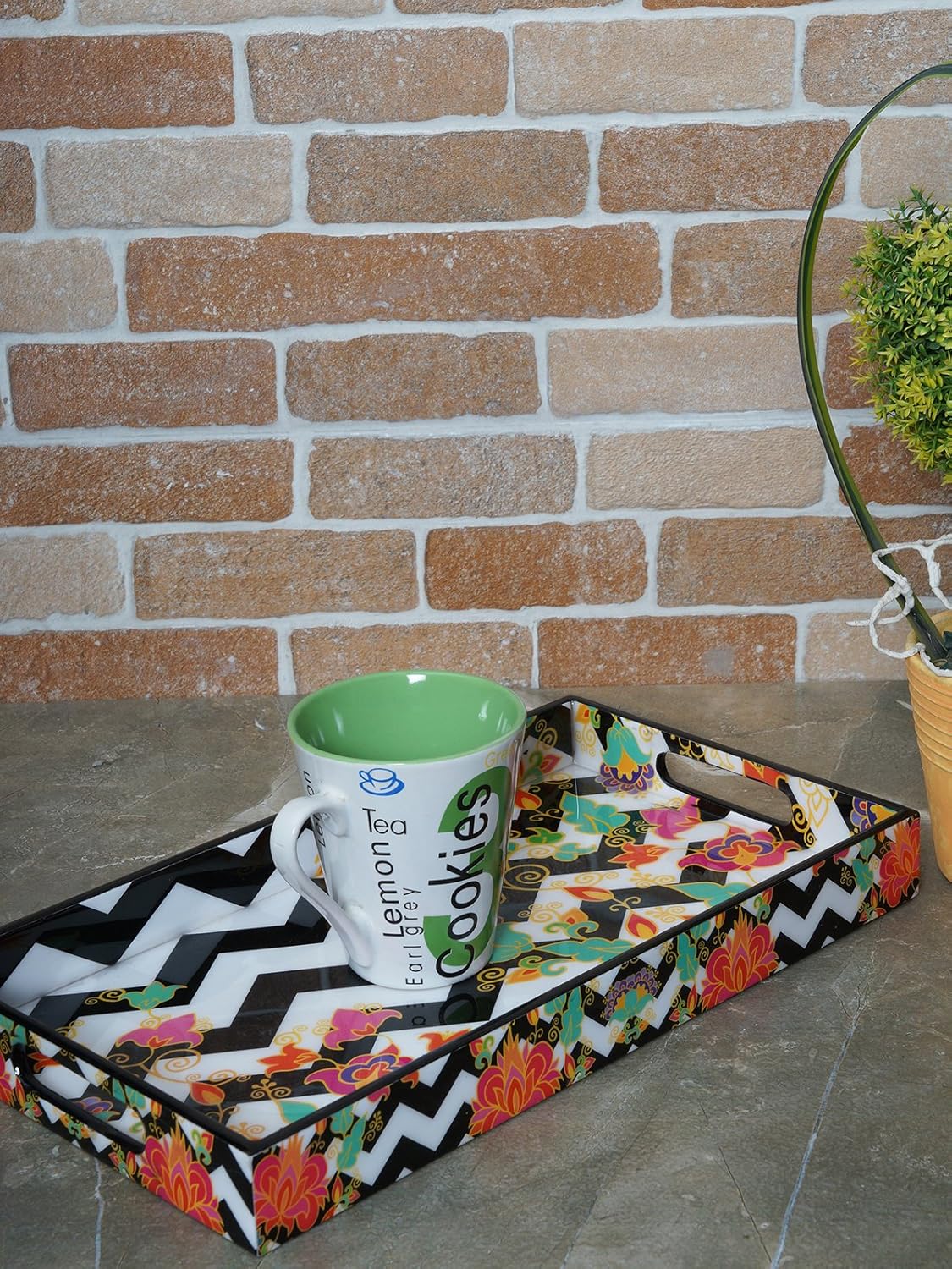 RANGRAGE Contemporary Floral Serving Tray, Wooden Hand Crafted, Fruit