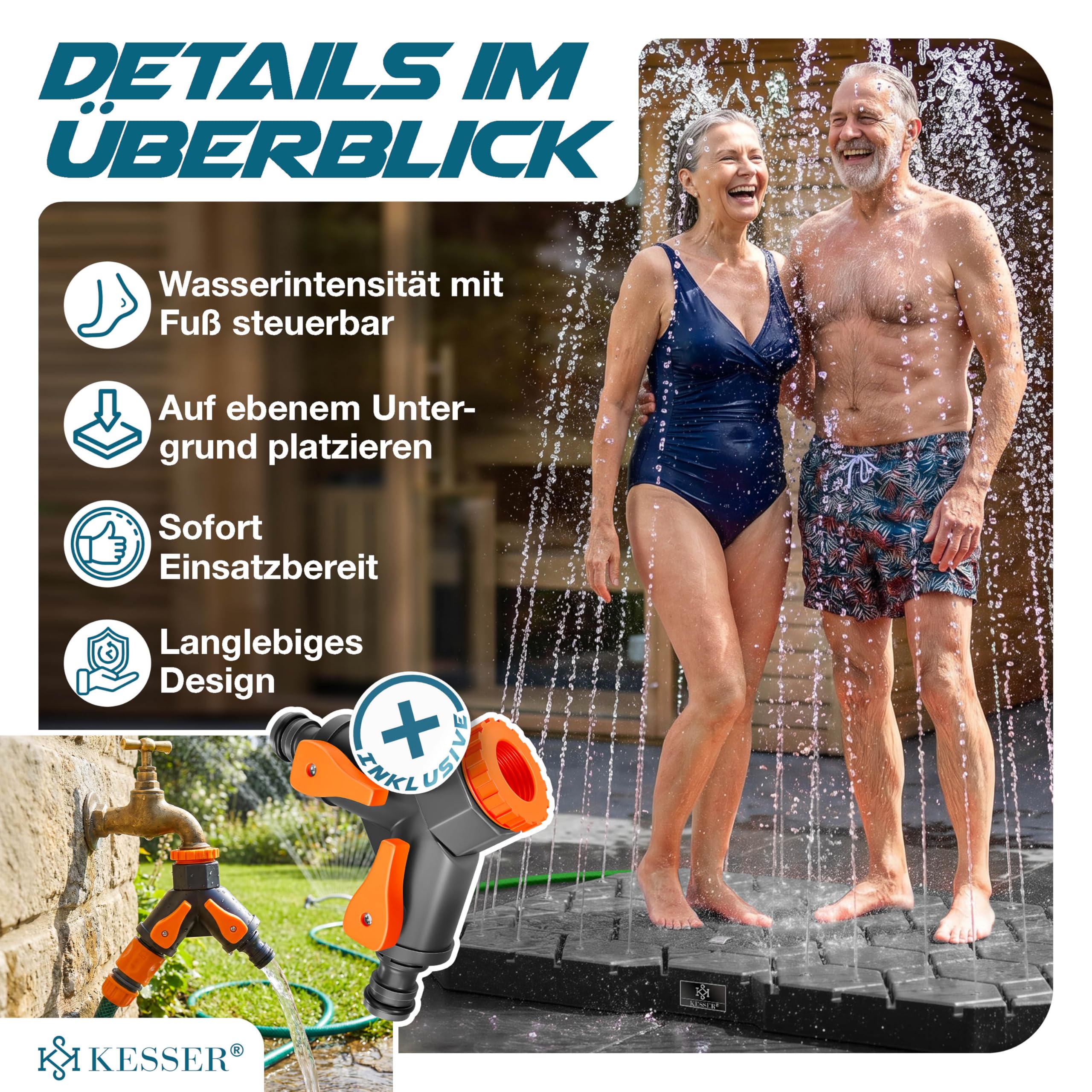 KESSER® Bodendusche Geo Gartendusche, Dusche für alle - Groß, Klein & Vierbeiner, rutschfest, UV- & Wetterfest, Rostfrei & Schimmelresistent, Steuerung über Fußrad, Inklusive Zubehör, Anthrazit