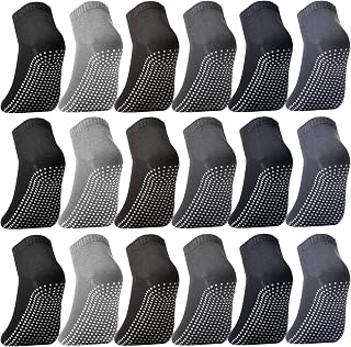 Didaey 18 Pairs Non Slip Socks for Man Woman Athletic Anti Skid Hospital Socks Bulk Low Cut No Show for Pilates(Dark Color,9 x 3 Inches)