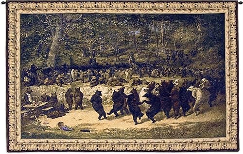 Bear Dance de William Holbrook Beard | Tapiz tejido para colgar | Danza satírica de osos | 100% algodón, tamaño de EE. UU. 53 x 34