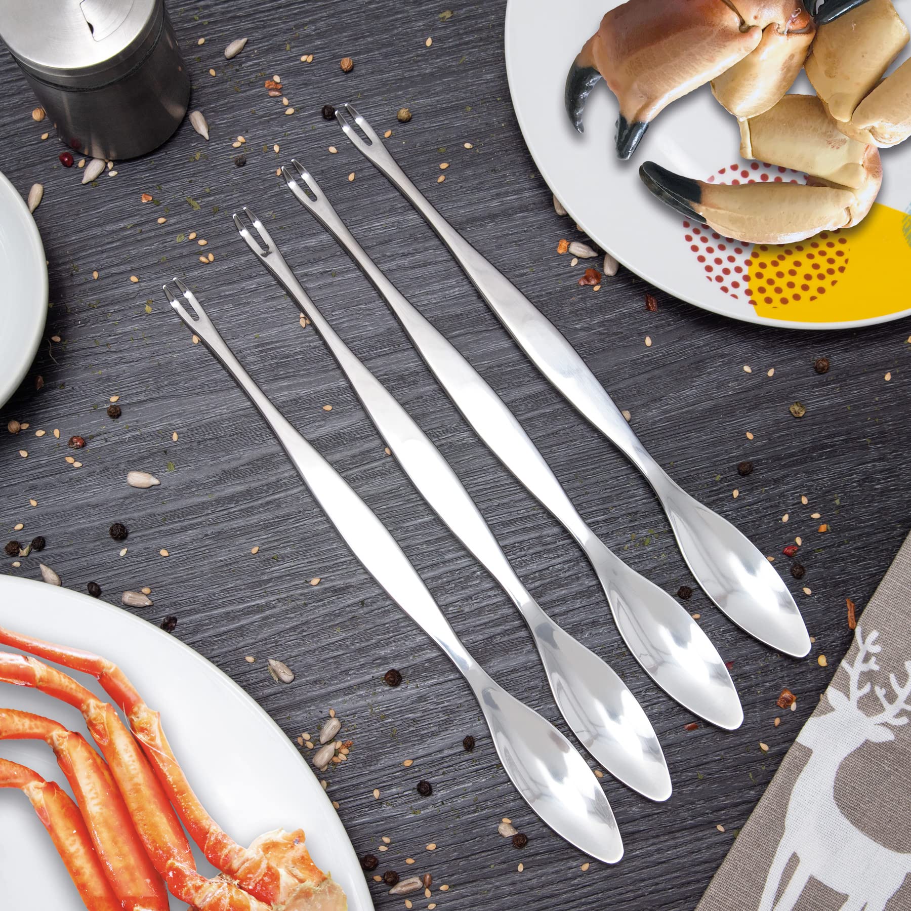 3 CLAVELES - Set de 4 Tenedores para marisco 23 cm, Tenedor cuchiara, Acero Inoxidable