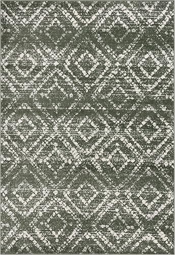 SAFAVIEH Adirondack Collection - Alfombra cuadrada de 6 pies, diseño geométrico, verde oscuro y marfil, no desprende pelusa y de fácil cuidado,