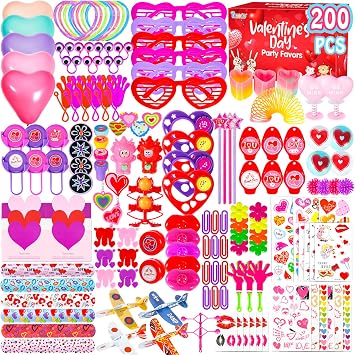 Thuodo 200pcs Valentines Party Favors Toys Assortment, Valentines Day Gifts for Kids as Valentine Classroom Prizes Rewards Bulk Goodie Bag Stuffers Birthday Party SuppliesValentines