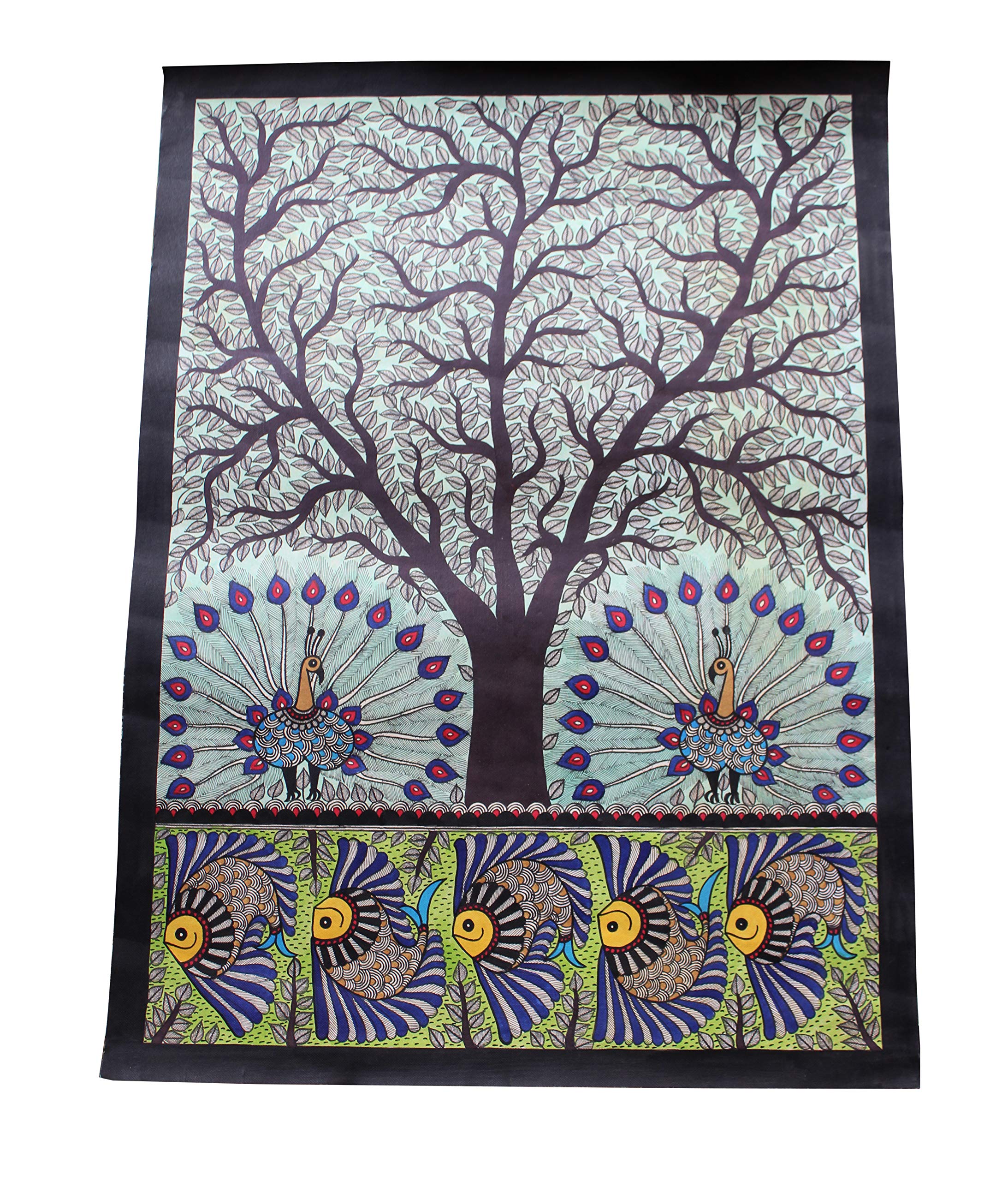 Handpainted Tree And Peacock Over Pond Madhubani Painting Handmade ...
