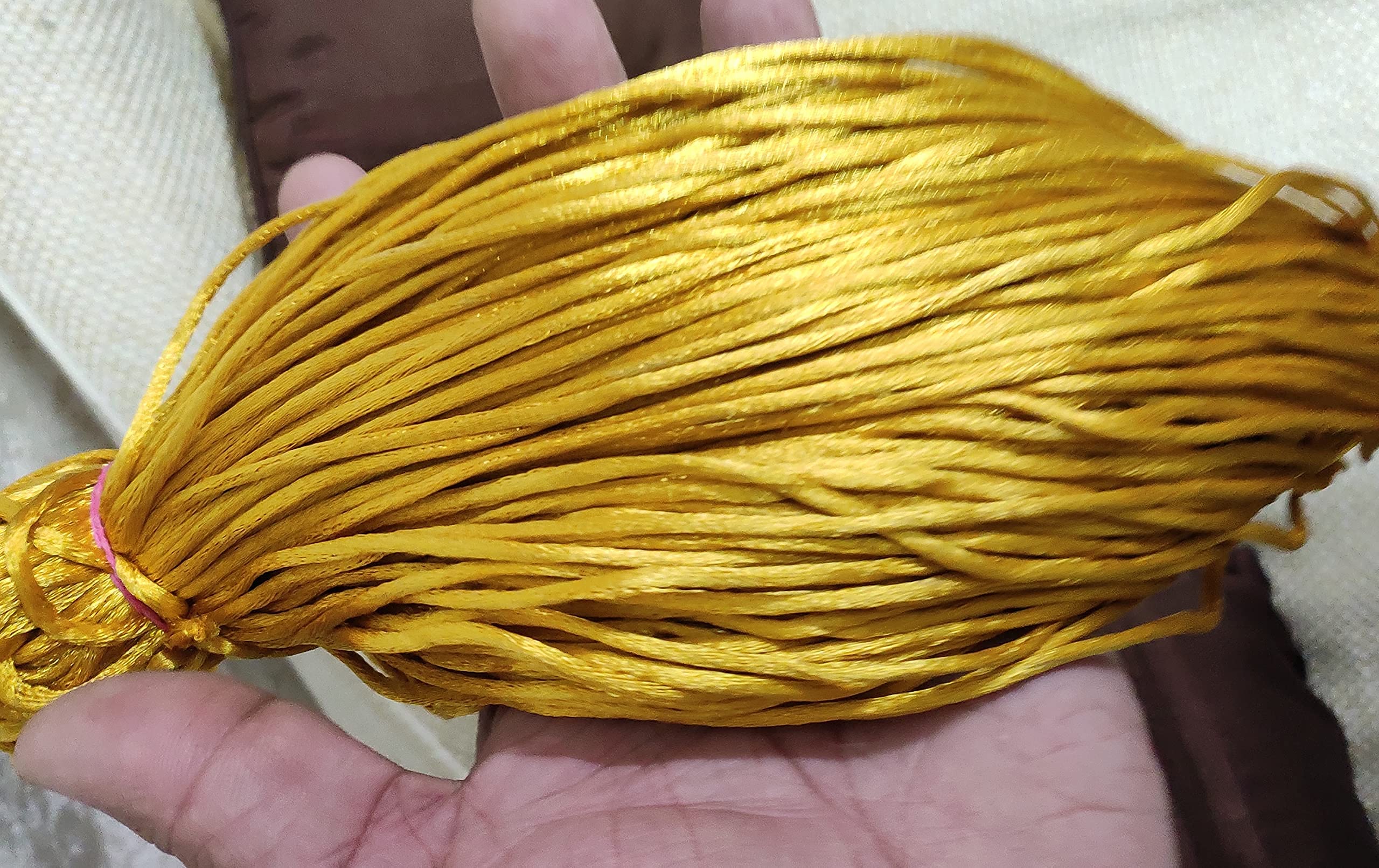 OMX 2.5 MM, 60 to 75 Mtr, Thick Malai Macrame Cord/Malai Dori/Silk Macrame, Bugtail Satin Cord Shamballa Beading Kumihimo String (Gold)