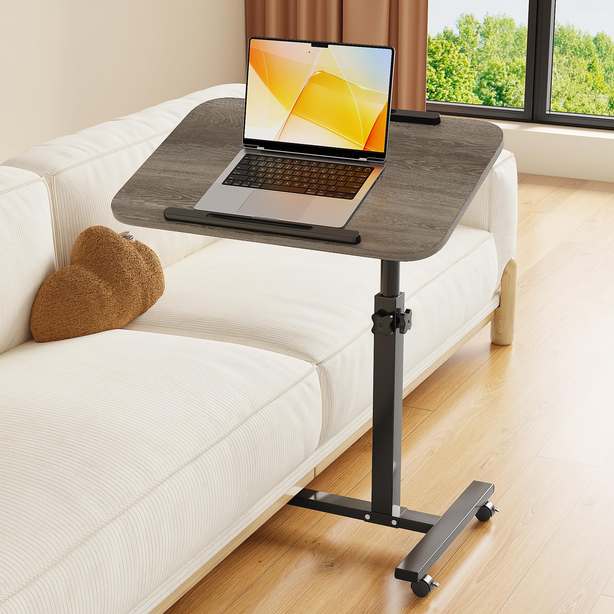 Furist Adjustable Overbed Bedside Table with Wheels Hospital Bed Table Portable Computer Stands Movable Desk Computer Table for Bed Laptop Stand for Couch