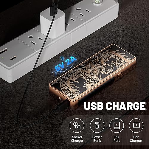 Miniatura 6 de Encendedor eléctrico personalizado, regalo de velas, resistente al viento, recargable por USB, doble arco para camping, Navidad, Día del Padre, Día