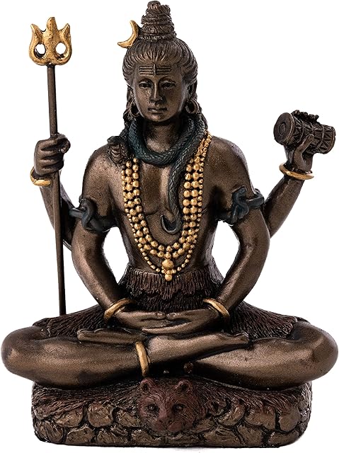 King Tut's Secret Top Collection Mini 3.25" Lord Shiva in Lotus Pose - Hindu God and Destroyer of Evil. Good Protection. Bronze Powder Mixed with Resin - Bronze Finish with Color Accents.