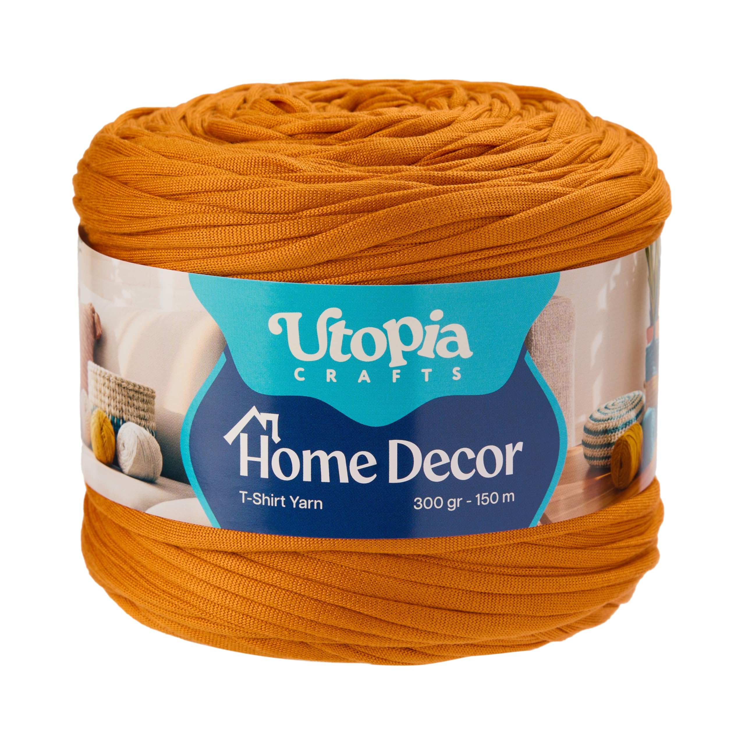 Utopia Crafts T-Shirt Yarn for Crocheting Bags & Baskets - Chunky Yarn for Crochet, Tshirt Tube Ribbon, 300g 150m, 5-7mm Jersey Cord (Golden Mustard)