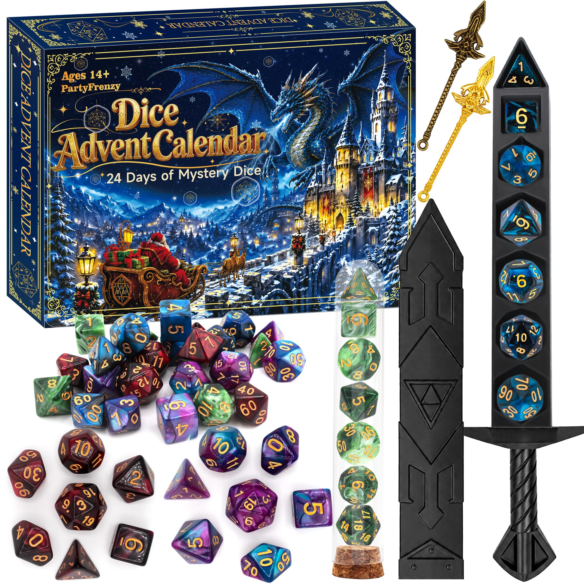 DND Dice Advent Calendar 2026, 24 Days Mystery Christmas Dice Set Gift | DND Advent Calendar,24 Days Xmas Countdown,Dungeons and Dragons Accessories for RPG Players,Tabletop Gamers,Teens and Adults