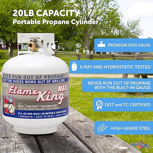 Miniatura 8 de Flame King Paquete de tanque de propano de acero de 20 libras con tanque de cilindro de propano recargable de 1 libra