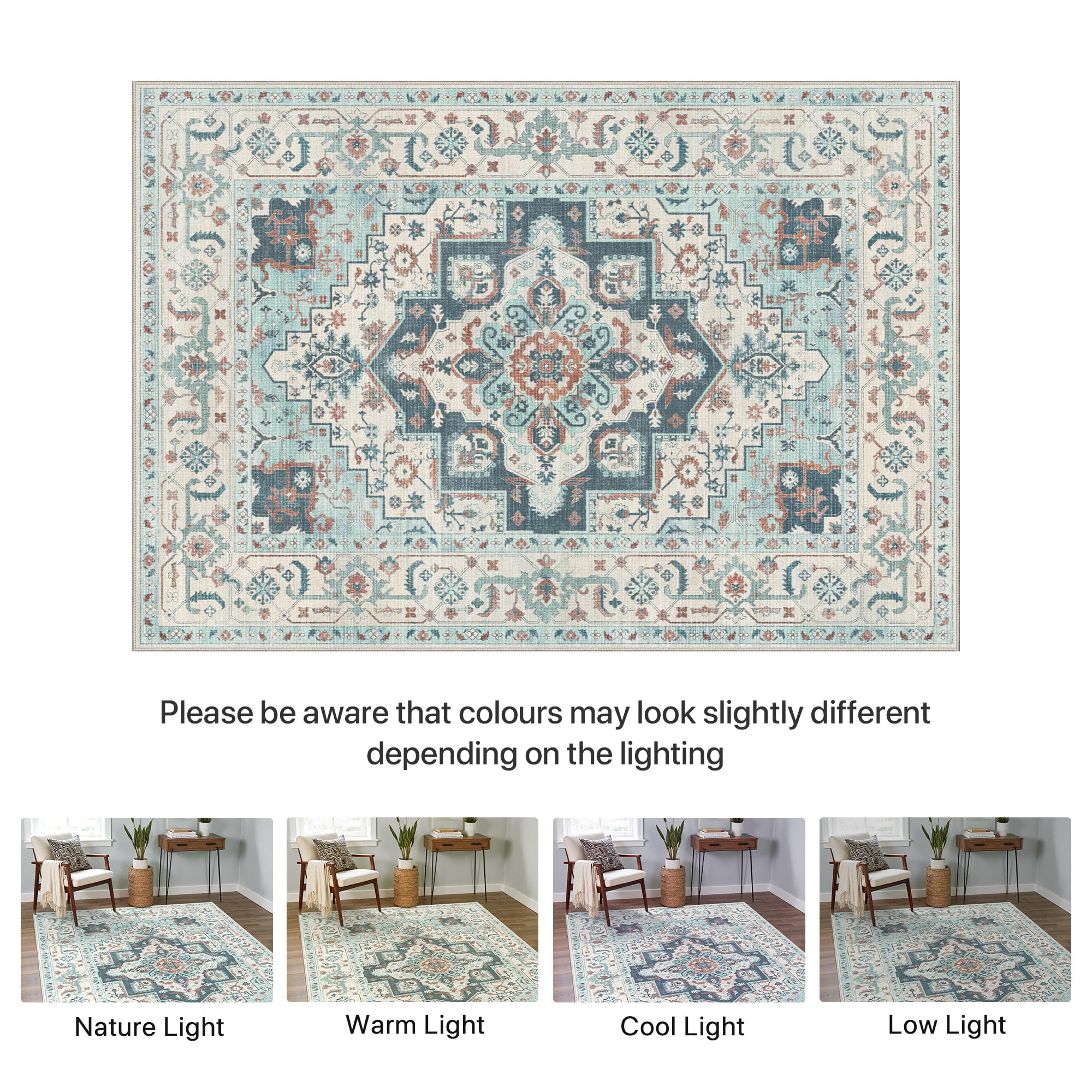 BEIMO Tappeto Salotto Pelo Corto Vintage, Tappeto Camera Da Letto, Tappeti Antiscivolo Lavabile, Grande Tappeti Persiano per Cameretta, Soggiorno, Sala, Verde, 200x290cm