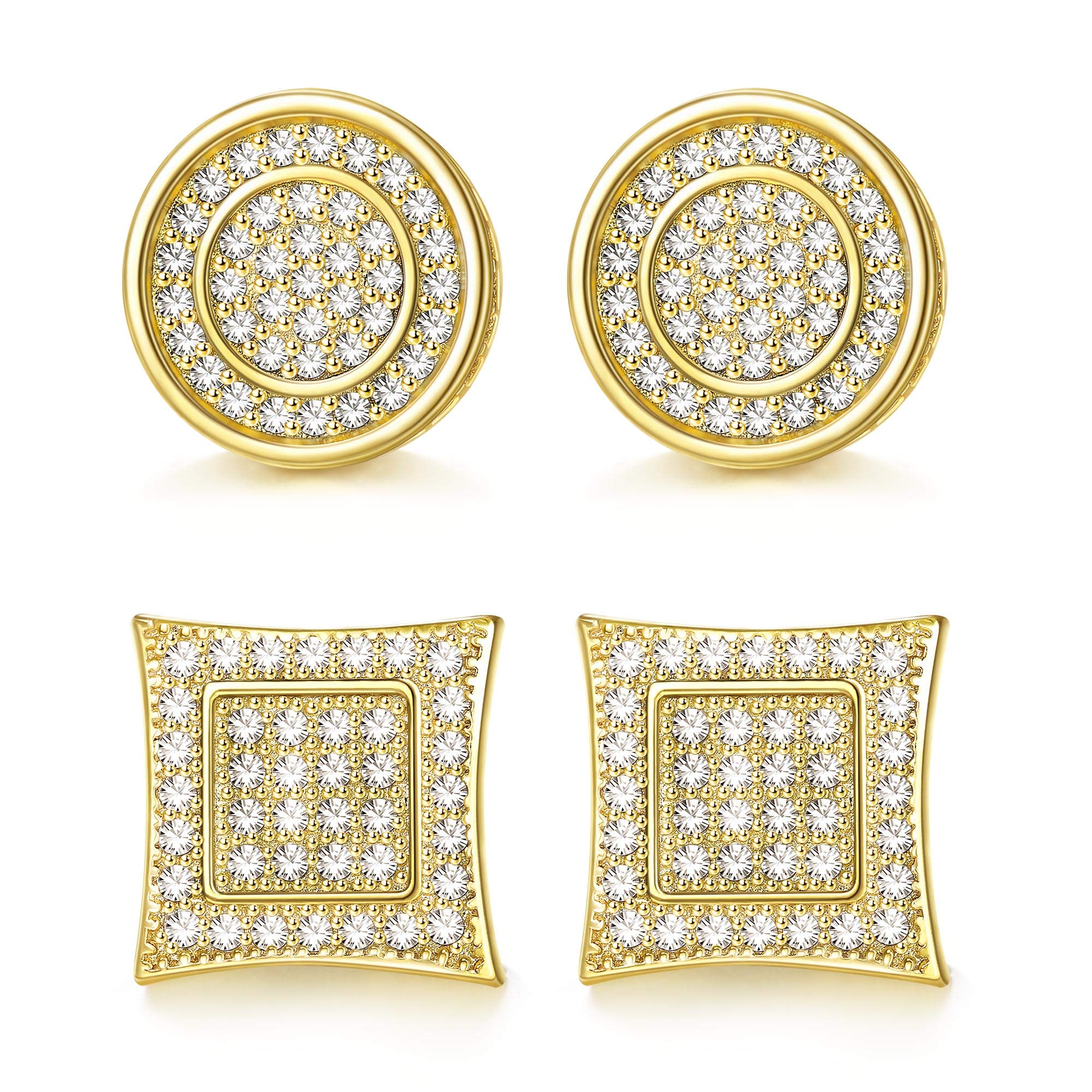 14k Gold Iced Out Cubic Zirconia Stud Earrings For Men