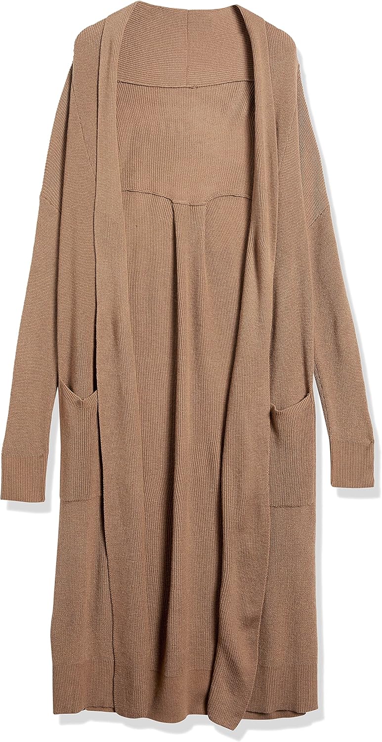 Cable Stitch Women's Open Placket Long Cardigan - Open Front Long Sleeve Sweater Coat with Pockets