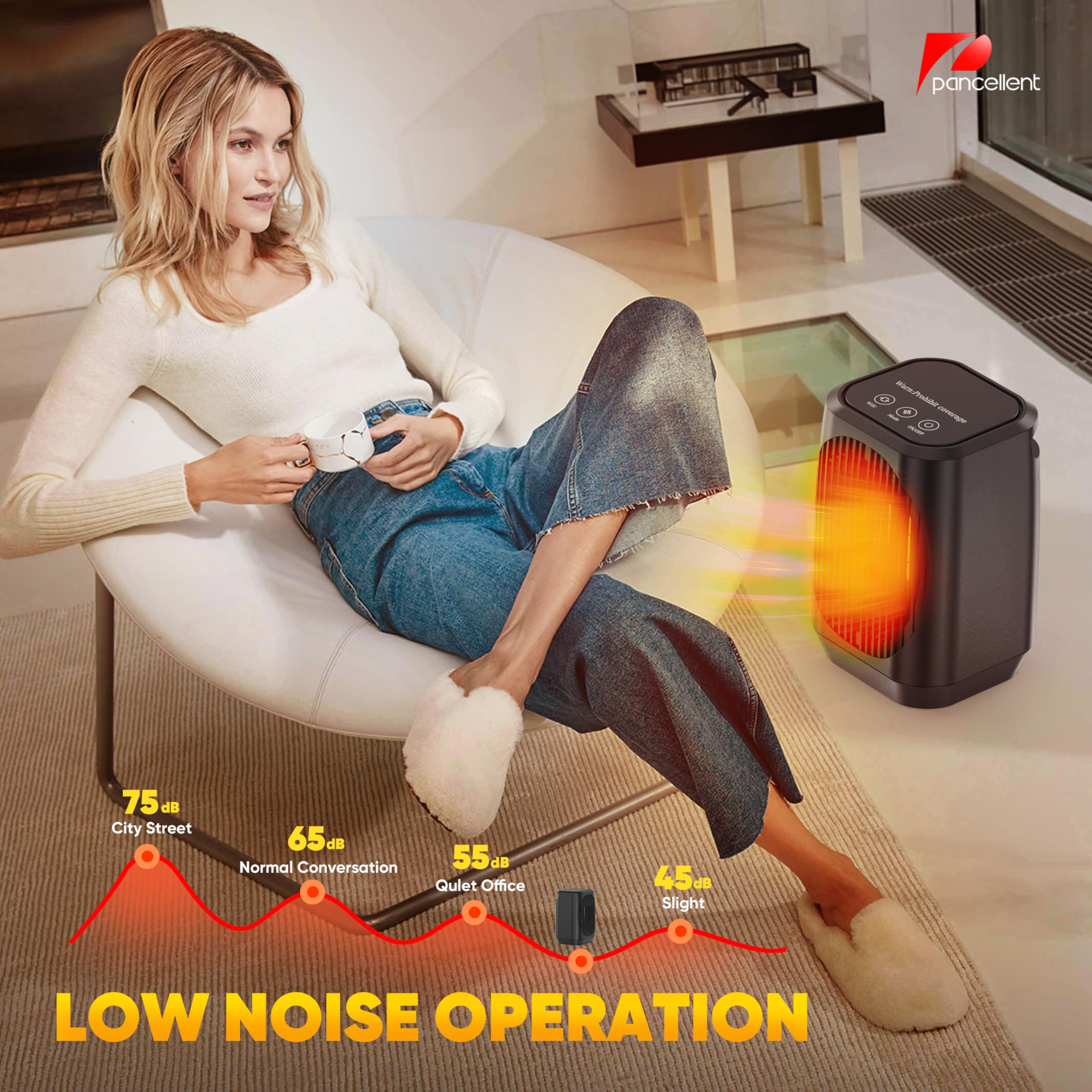 Pancellent Chauffage électrique Portable Oscillant à 70°,Petit Radiateur en Céramique PTC 1200W Avec 3 Modes,Mini Ventilateur de Chauffage/Refroidisseur pour Bureau,Chambre à Coucher, Intérieur (noir)