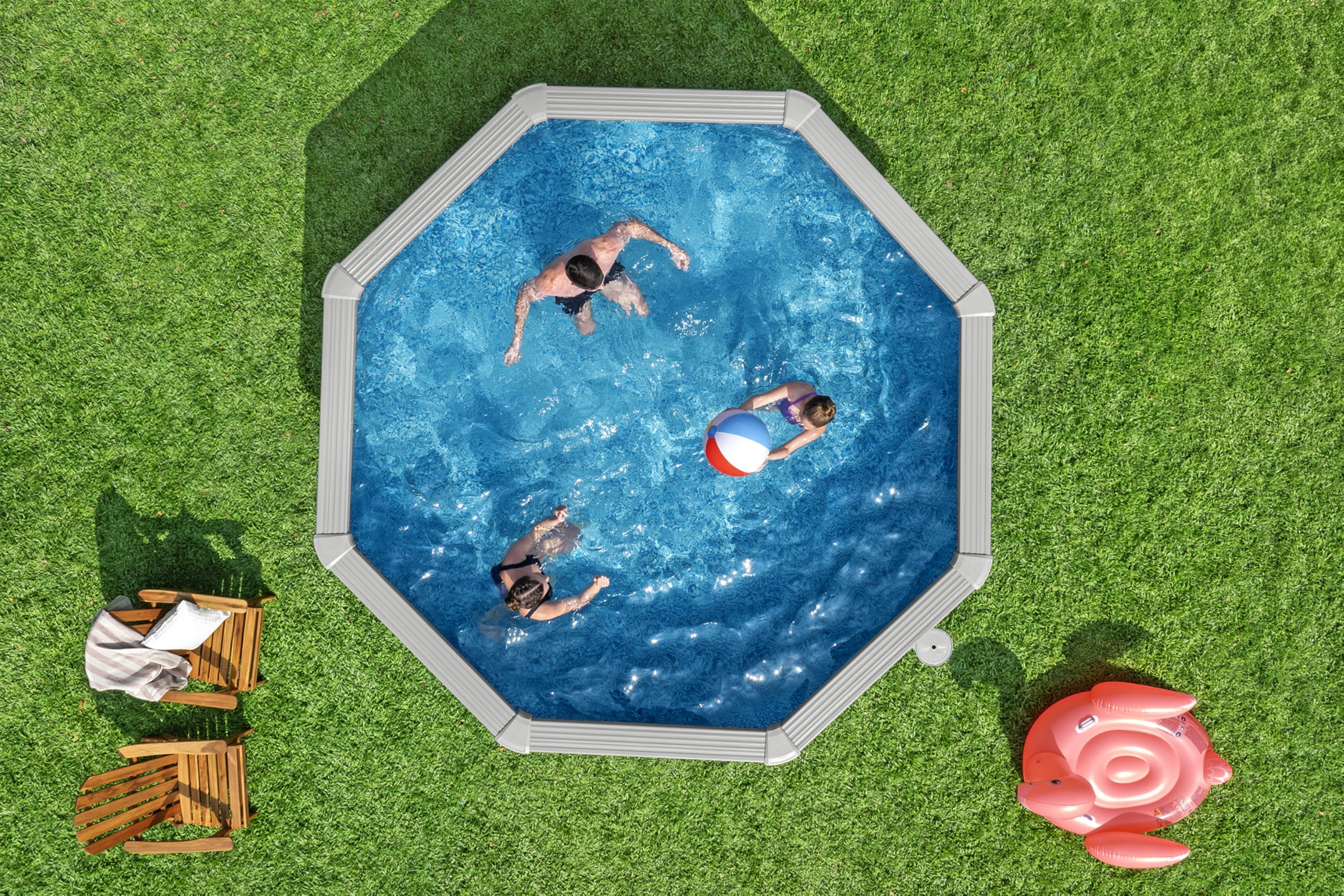 Bestway Hydrium Stahlwandpool Komplett-Set rund 366 x 122 cm Granitgrau Gartenpool Aufstellpool mit Sandfilteranlage