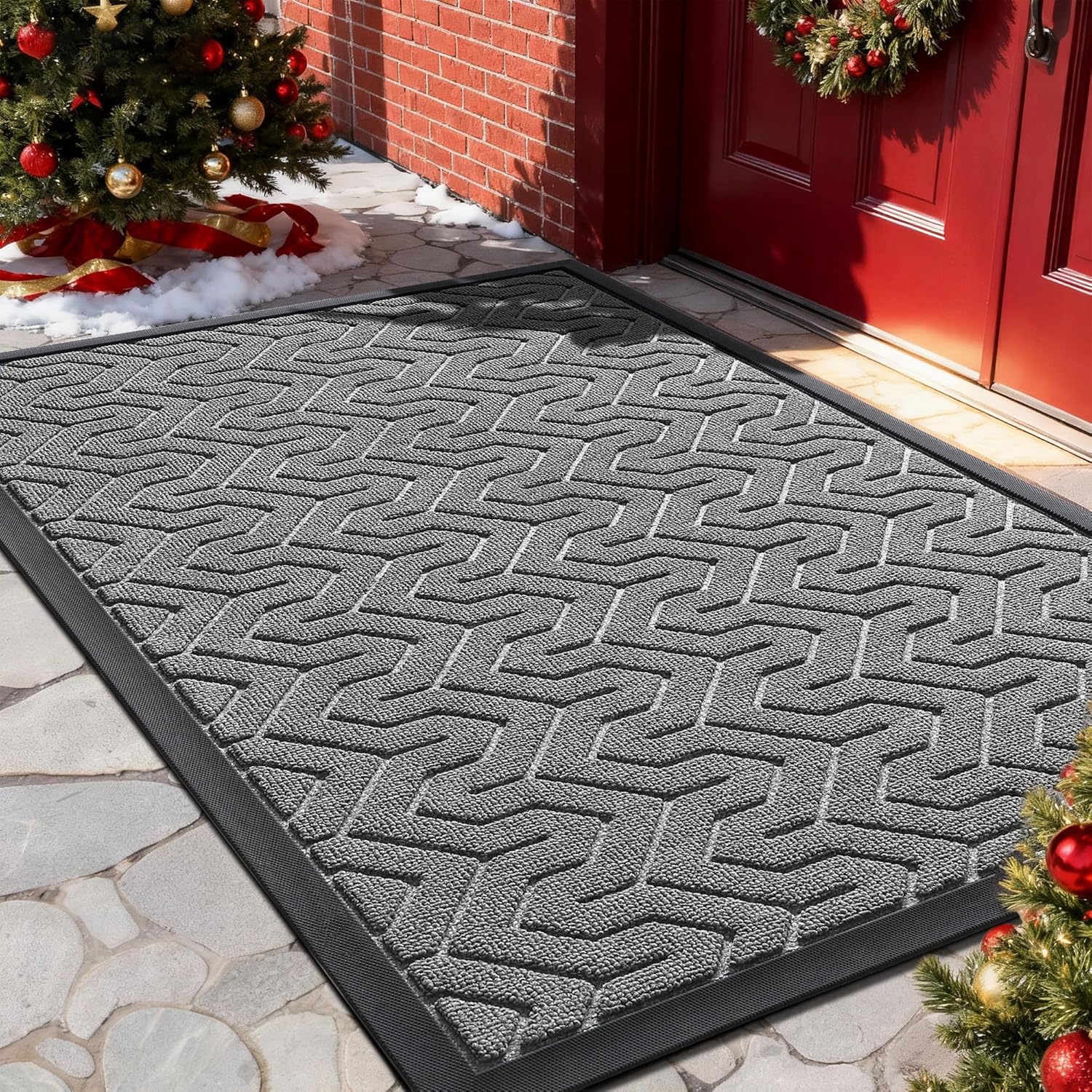 Yimobra Front Door Mat Outside Entrance 29.5x17, Waterproof Heavy Duty Outdoor Mats for Front Door, Non Slip Rubber Entry Mat for Garage Patio Indoor, Grey Grey Y-Patterned Rectangular 29.5x17 Inch