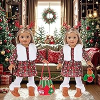 Vista 4 de ebuddy Ropa y accesorios para muñecas de 18 pulgadas, juego de disfraz de Navidad que incluye vestido, chaleco de piel, medias, botas, pinzas