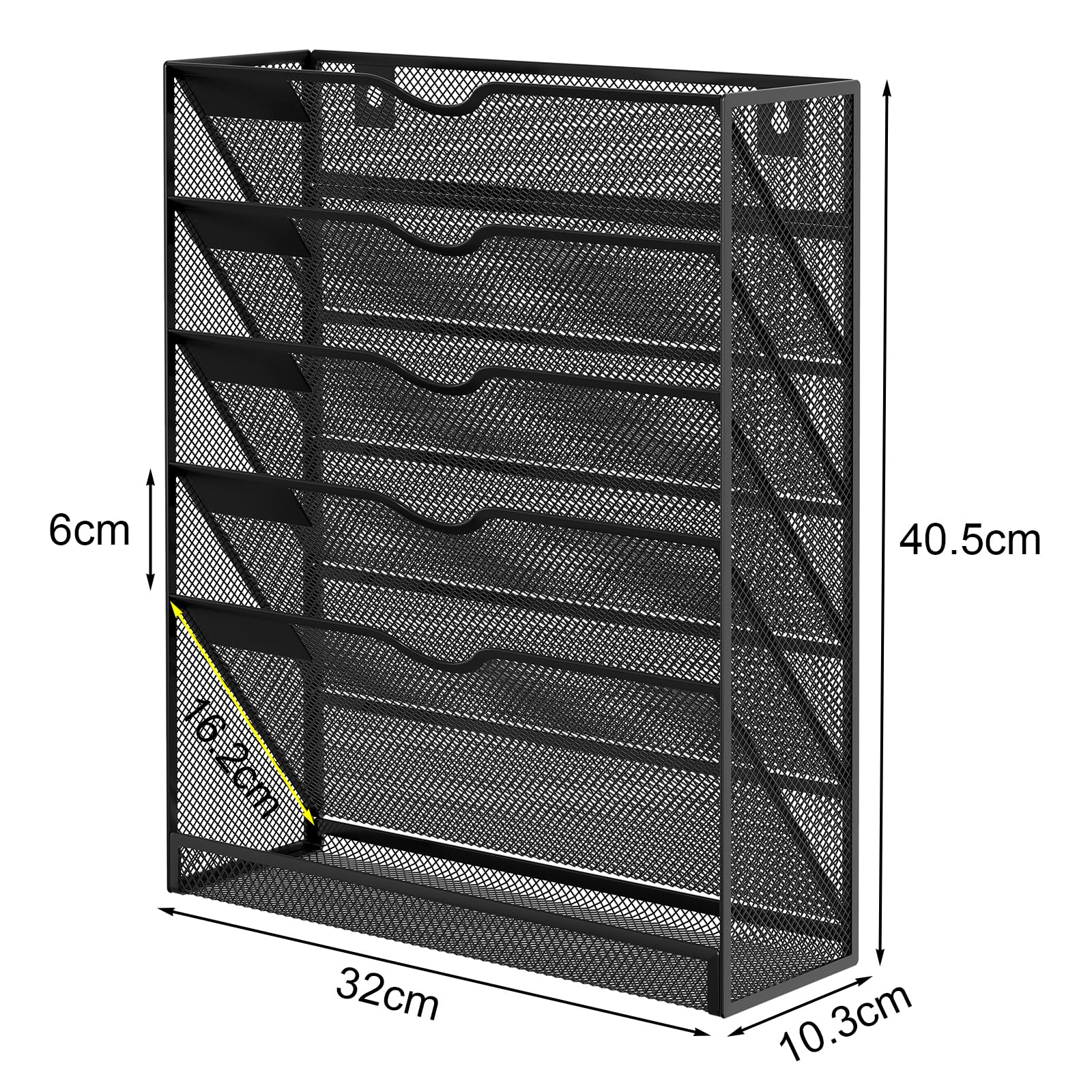 EasyPAG 6 Compartimento Metal A4 Soporte Documentos Pared Oficina Archivador de Pared Organizador Revistas Correo Pared Almacenamiento Archivos Revistero,Negro