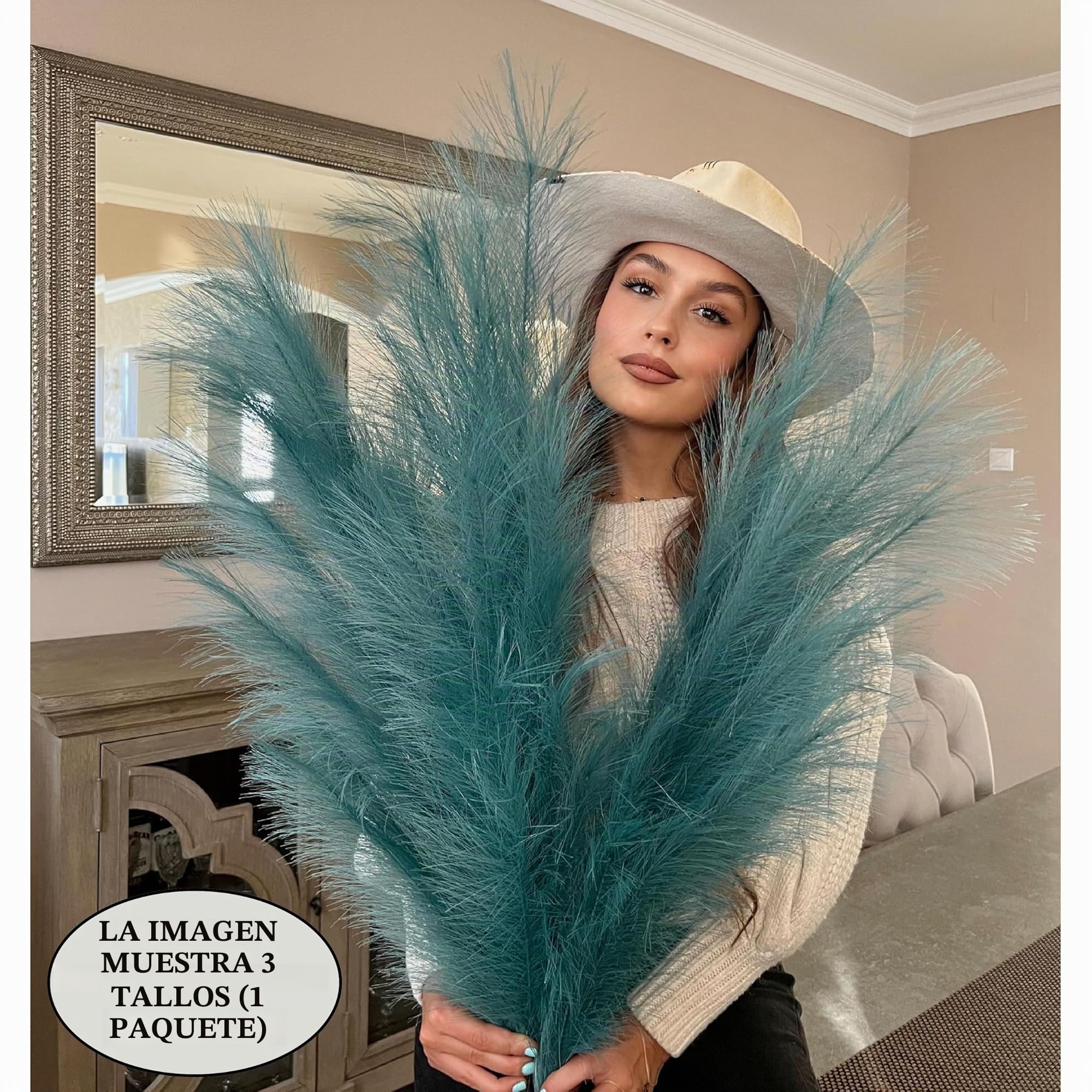 Pampa artificial de pavo real extra grande, 3 tallos de 115 cm, 18 plumas artificiales decorativas para jarrones de suelo, plantas de pavo real, flores largas de pampas, P-01