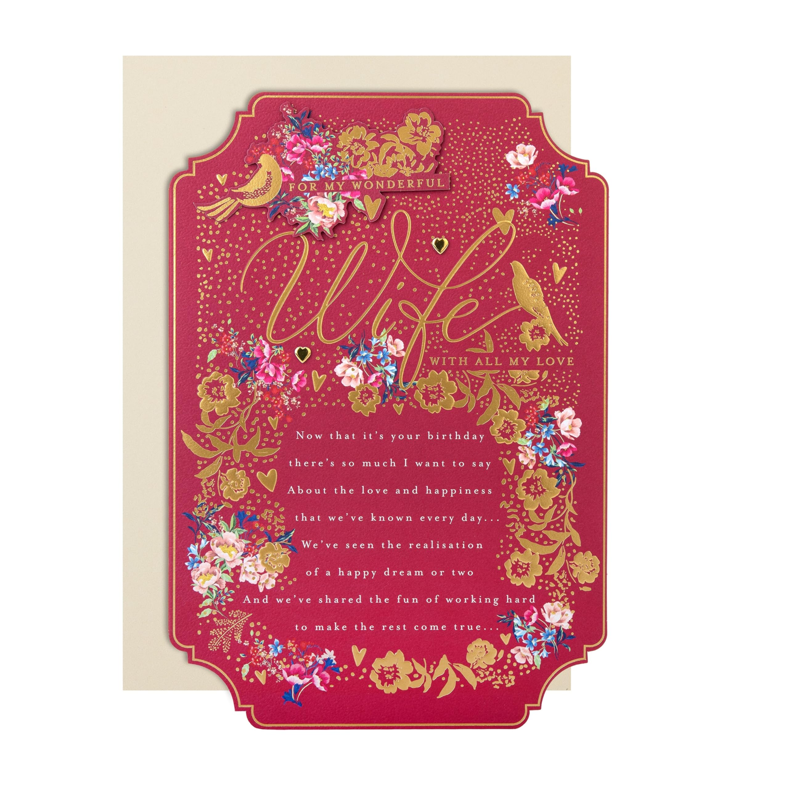 Hallmark Birthday Card for Wife - Pink Traditional Floral Design with Heartfelt Verse