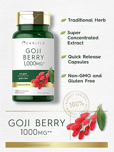 Miniatura 3 de Carlyle Goji Berry 1000mg | 120 cápsulas | Extracto concentrado de la planta Wolfberry | Sin OMG, sin gluten