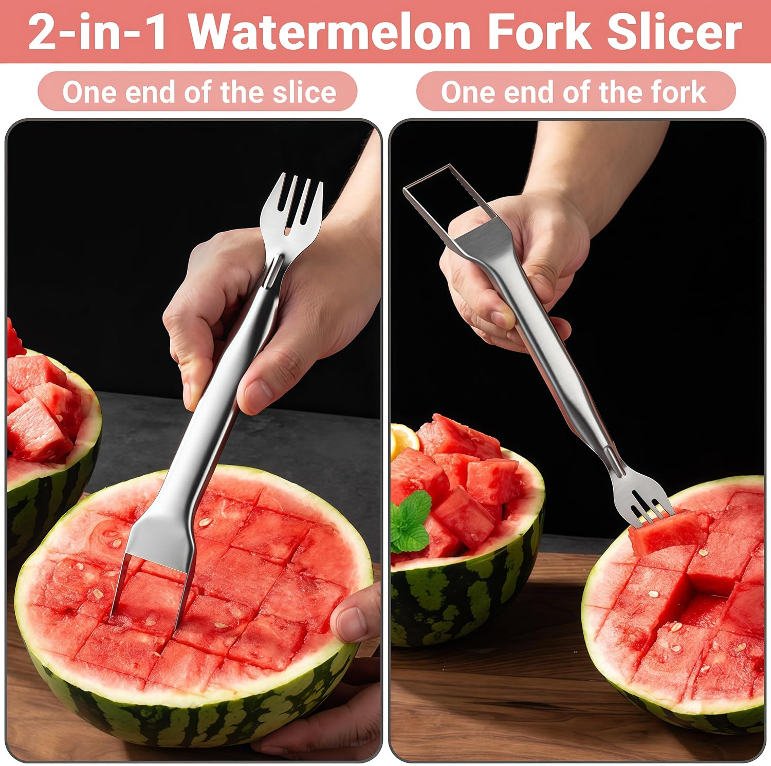 2Pcs Watermelon Cutter 2025 New Upgrade 2-in-1 Stainless Steel Dual Head Watermelon Fork Slicer Tool, Portable Fruit Forks Slicer for Home Party Camping Kitchen Gadget image 4