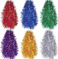 Shappy 90ft Multicolor Tinsel Garland 6 Rolls - Glitter Twist Wire Decor for Weddings, Parties, Luau, Home Indoor Outdoor Hanging