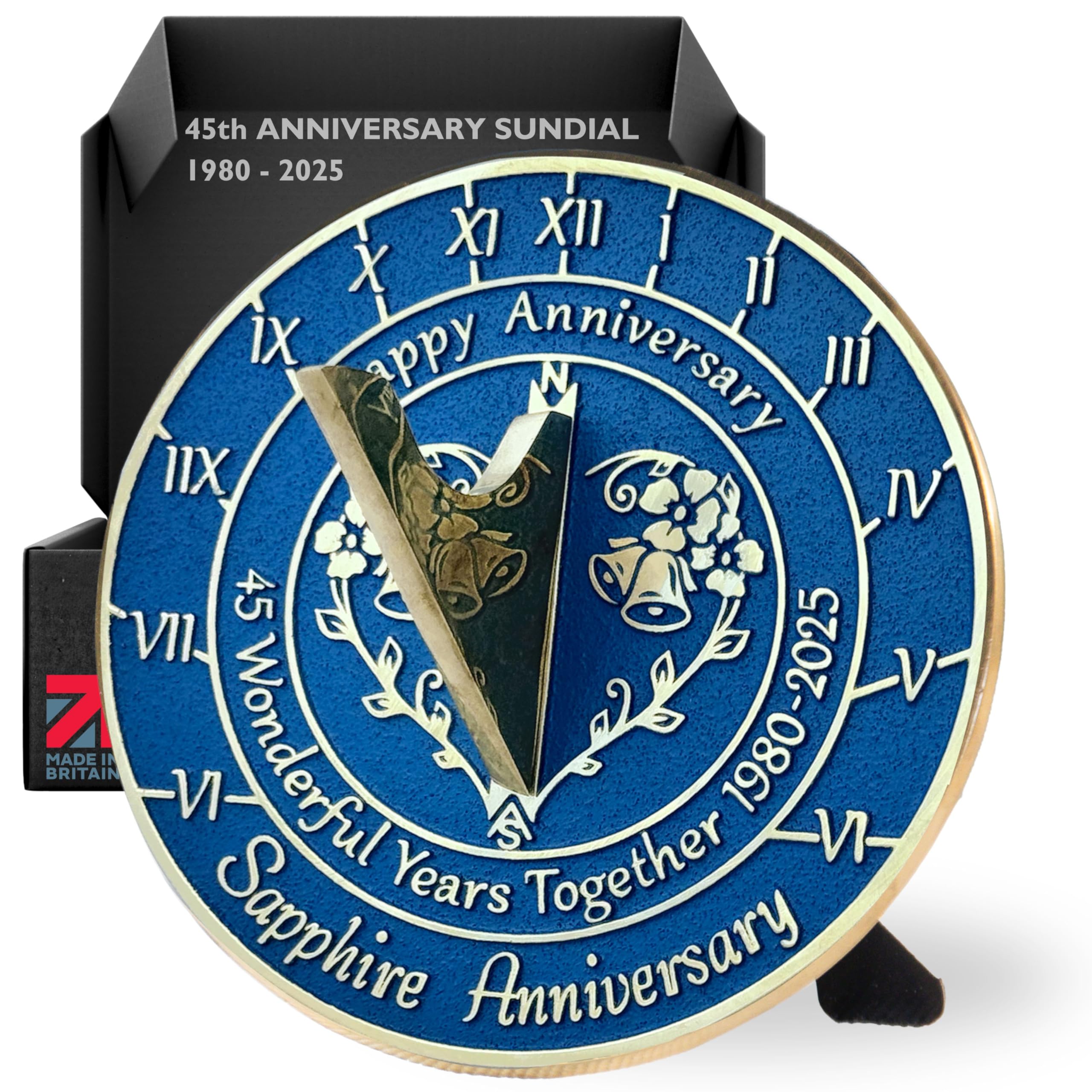 Anniversary Sundial Gift for 45th Sapphire Wedding Anniversary in 2025 - Recycled Metal Home Decor Or Garden Present Idea - Handmade in UK for Him, Her Parents Or Couples 45 Year Celebration