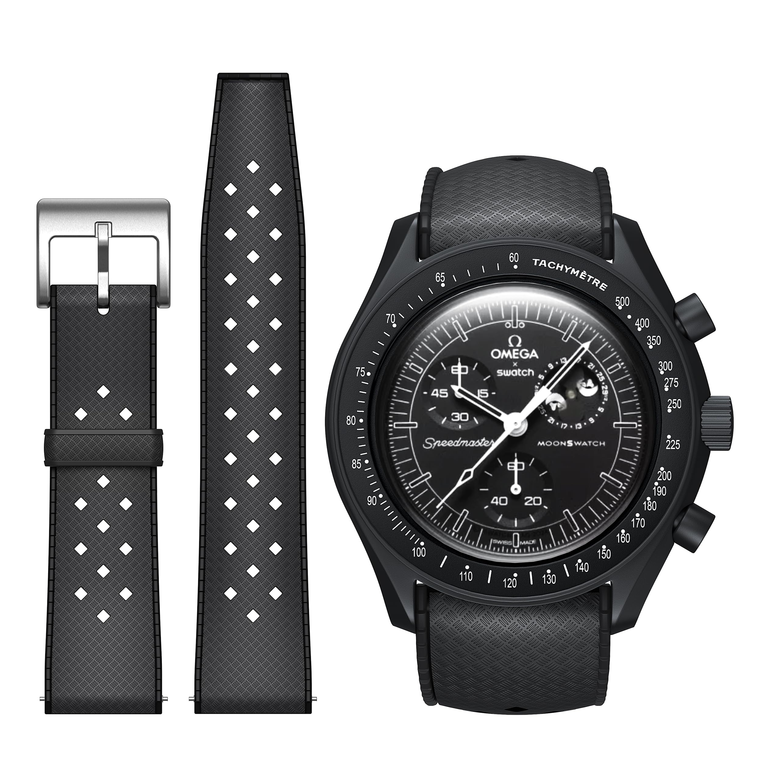 Bands for Omega x Swatch MoonSwatch 20mm Watch, Fluororubber Strap Compatible With Quick Release Waterproof Replacement for Men Women