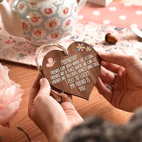 Miniatura 2 de I’m lucky my friend is you | best friends wooden hanging heart | sentimental inspirational gift for cheer up women | friendship present uk | her