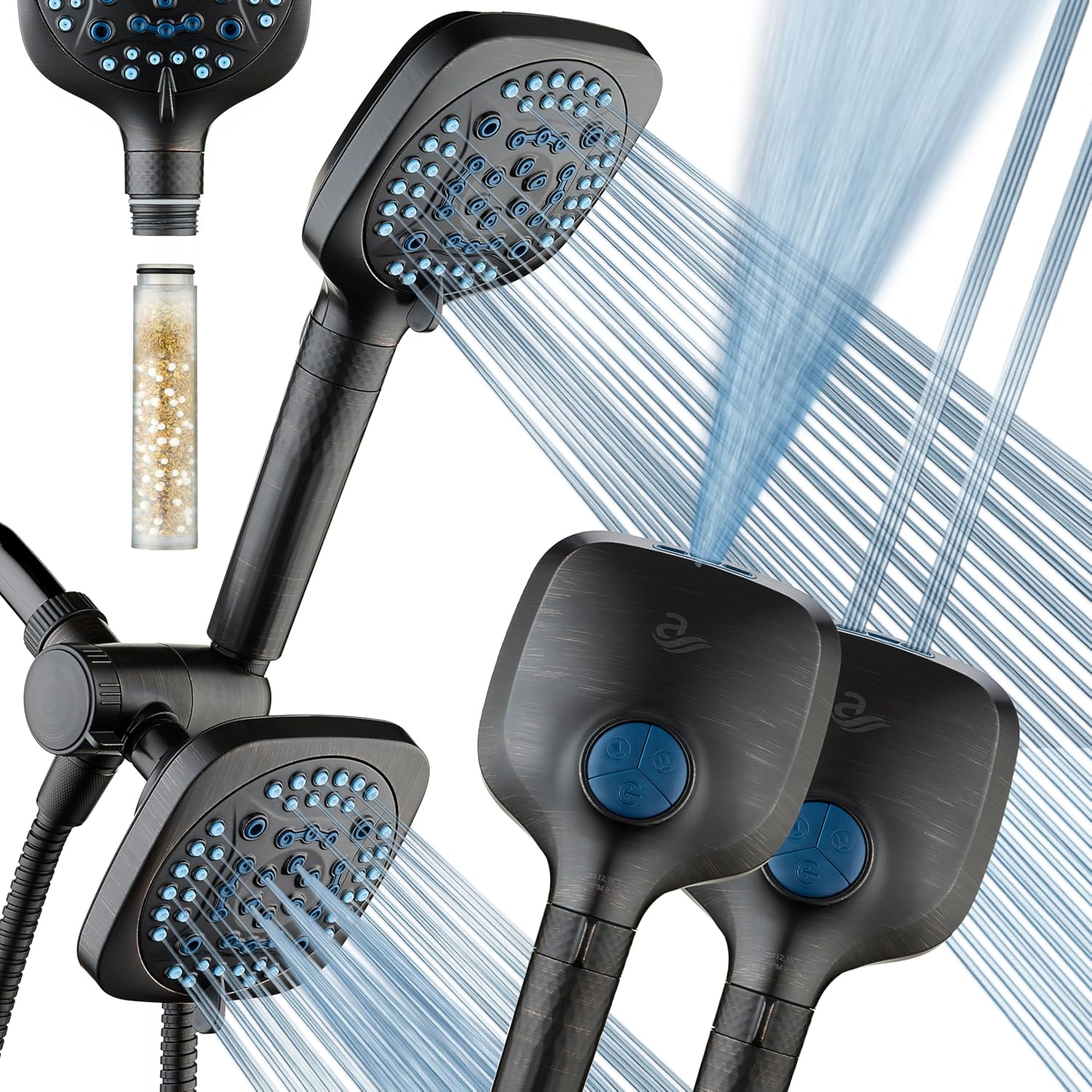 6-way High Pressure 82 Spray Mode Filtered Showerhead Combo - Handheld Shower Head Filters Chlorine to Heal Dry Skin, Revive Hair - Dual Power Wash Cleans Tub, Tile, Pets - Hard Water Softener, ORB