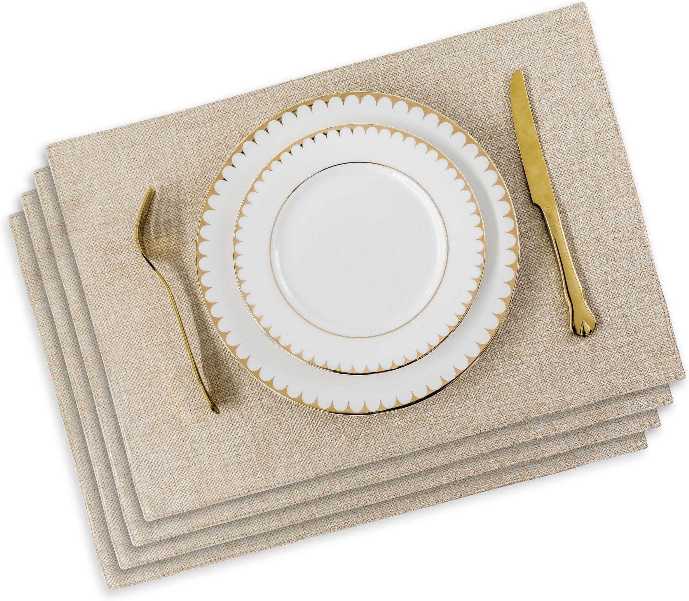 Home Brilliant Placemats Set of 4 Heat Resistant Dining Table Place Mats Plate Mat Cloth Placemats Kitchen Table Mats Indoor Outdoor Dinner, Light Linen