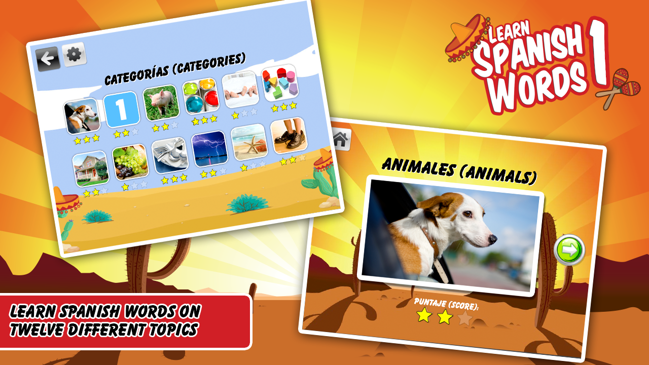 Learn Spanish Words 1 Vocabulary Flash Cards Game for Beginners App on the Amazon Appstore