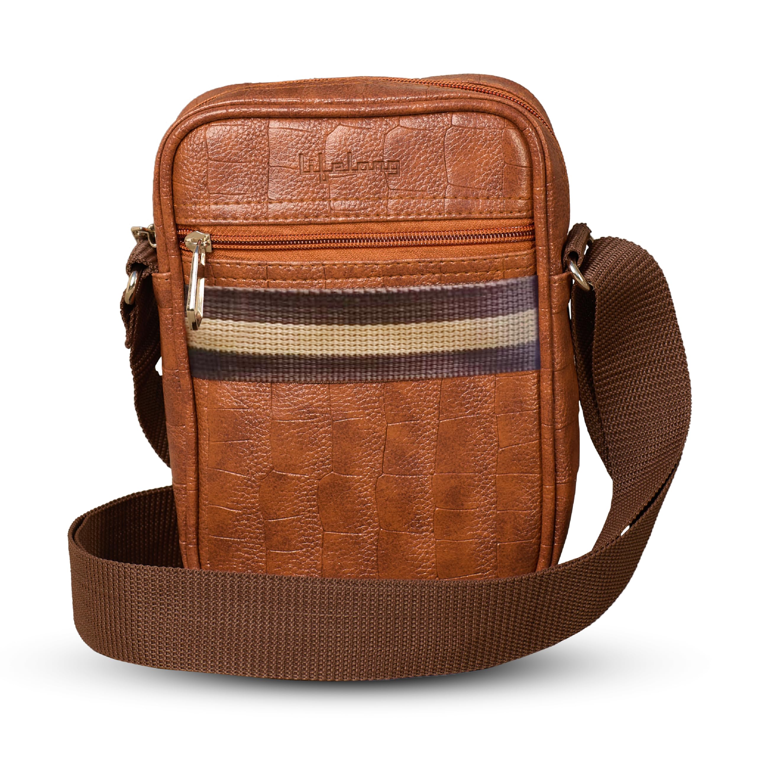 Lifelong Men's and Women's Genuine Leather Sling Bag - Tan Colour