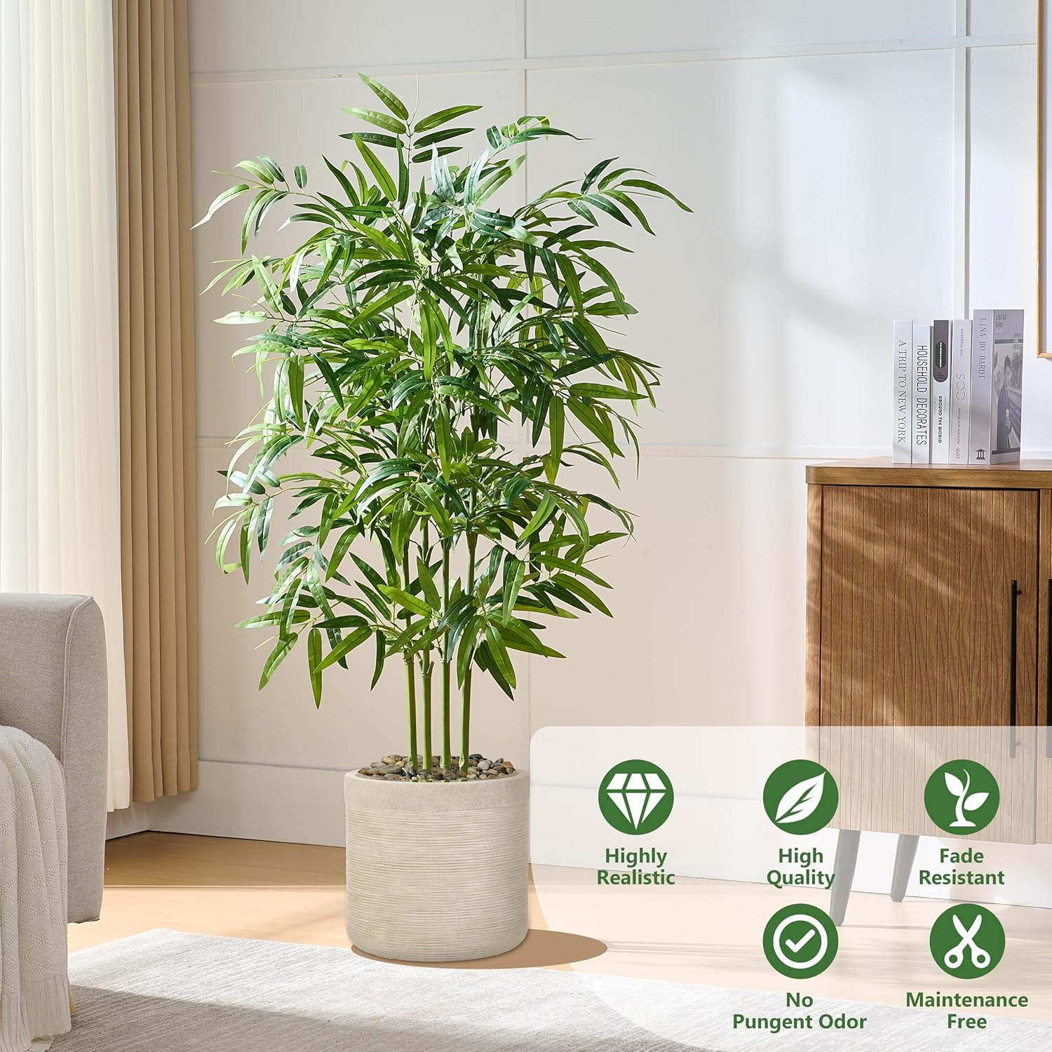 Artificial Bamboo Tree 5FT Tall Fake Plants Faux Silk Plant, Faux Bamboo Plant for Home Office Indoor Outdoor Decor Artificial Trees with Tall Planter - Image 5
