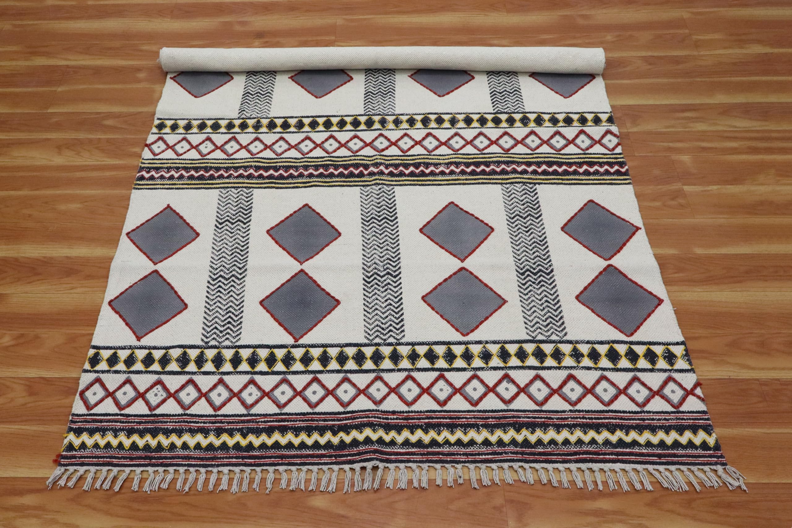 Kelim Teppich, 5 x 50 cm, Boho-Teppich, grau-schwarz, Baumwolle, Dhurrie, marokkanischer Teppich, für drinnen und draußen, Flachgewebe, Teppiche für Zuhause, Foyer, Korridor, Läufer, Hotels,