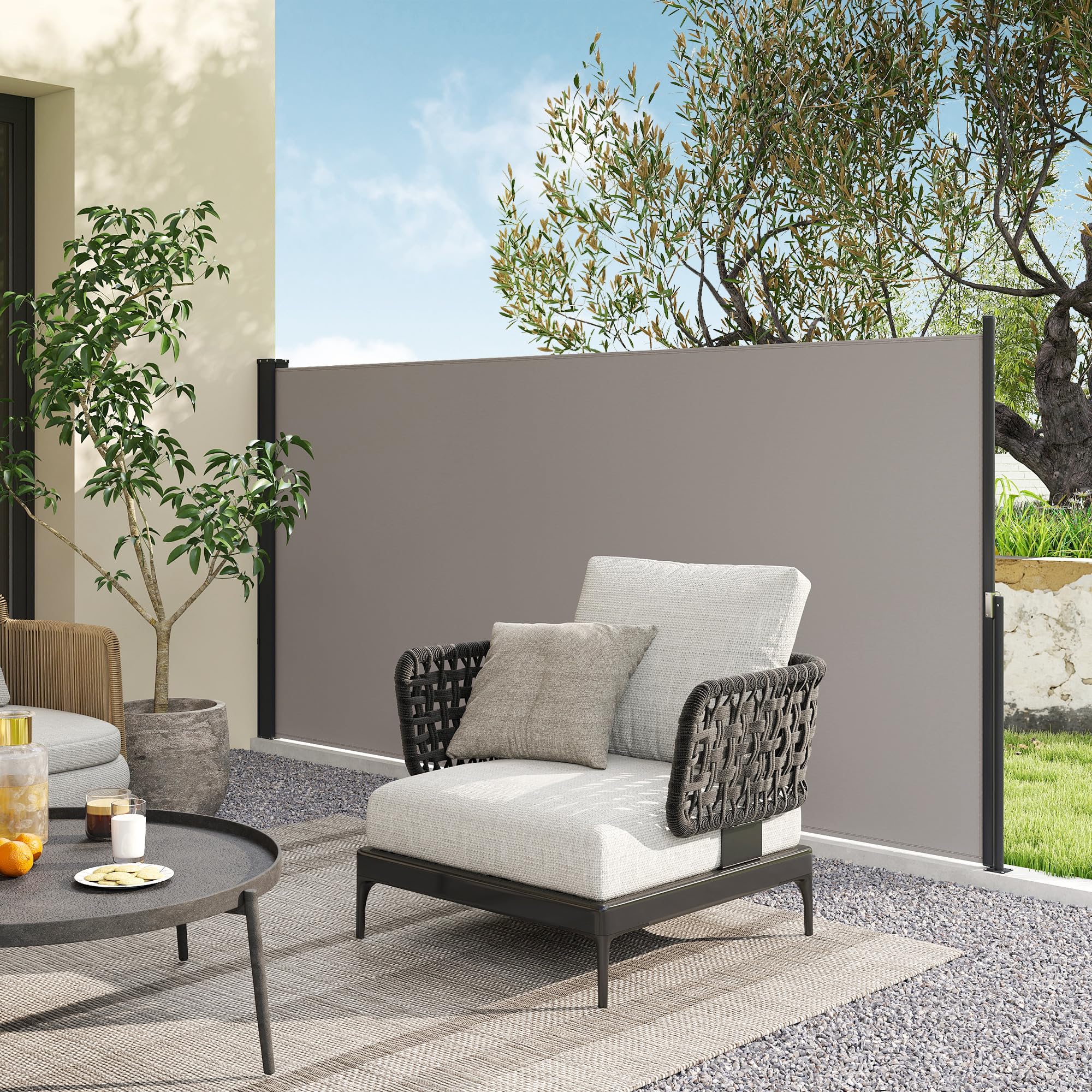 Outsunny Toldo Lateral Retráctil Pantalla Anti-UV 300x140 cm Gris Claro | Pantalla Enrollable, Mampara de Privacidad, Impermeable, Exterior, Jardín, Balcón, Terraza
