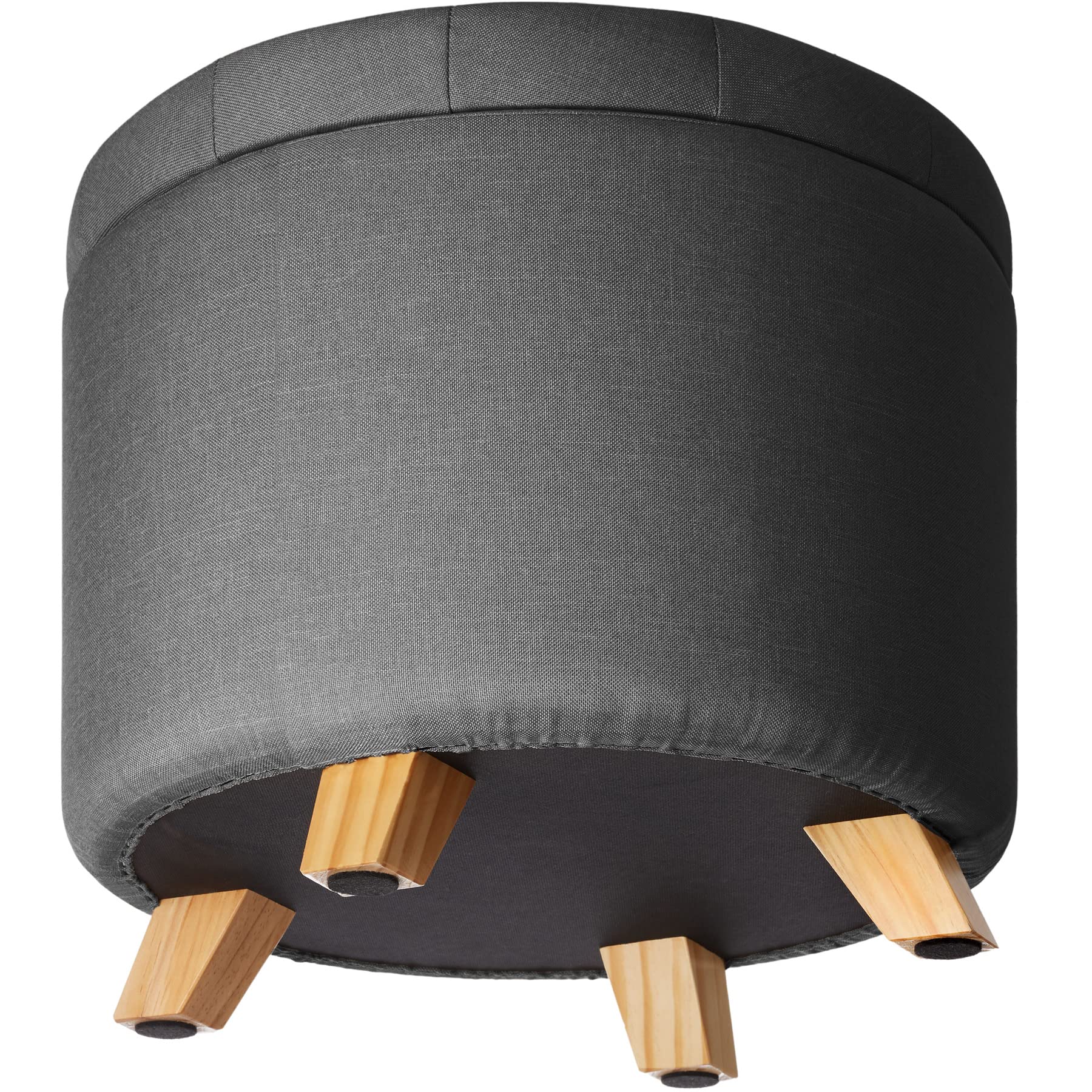 tectake® Puff Almacenaje con Acolchado Efecto Lino, Patas de Pino con Fieltro, Ideal como Puff Salon en Dormitorio, Taburete Reposapies o Taburete Tocador - 44,5 x 44,5 x 41,5 cm Gris Oscuro